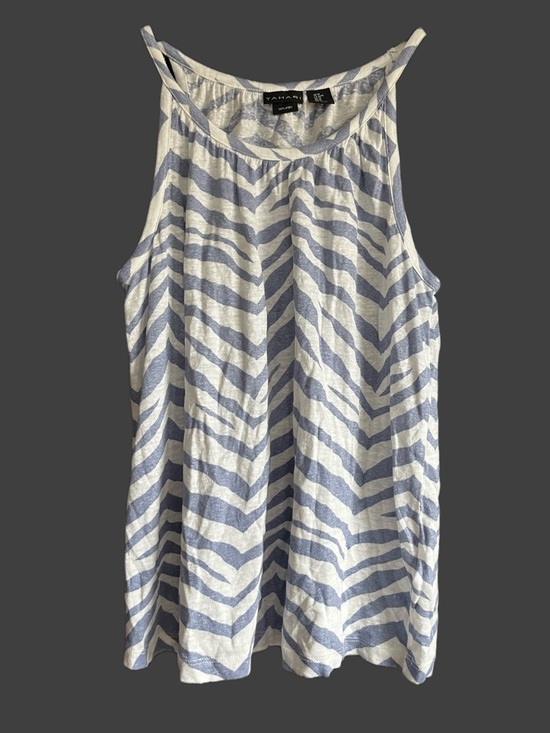 Tahari Tops - Tahari 100% Linen Blue and White Zebra Print Tank Top Medium